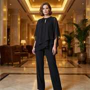 Jeannine | Conjunto de blusa asimétrica en capas y pantalones anchos