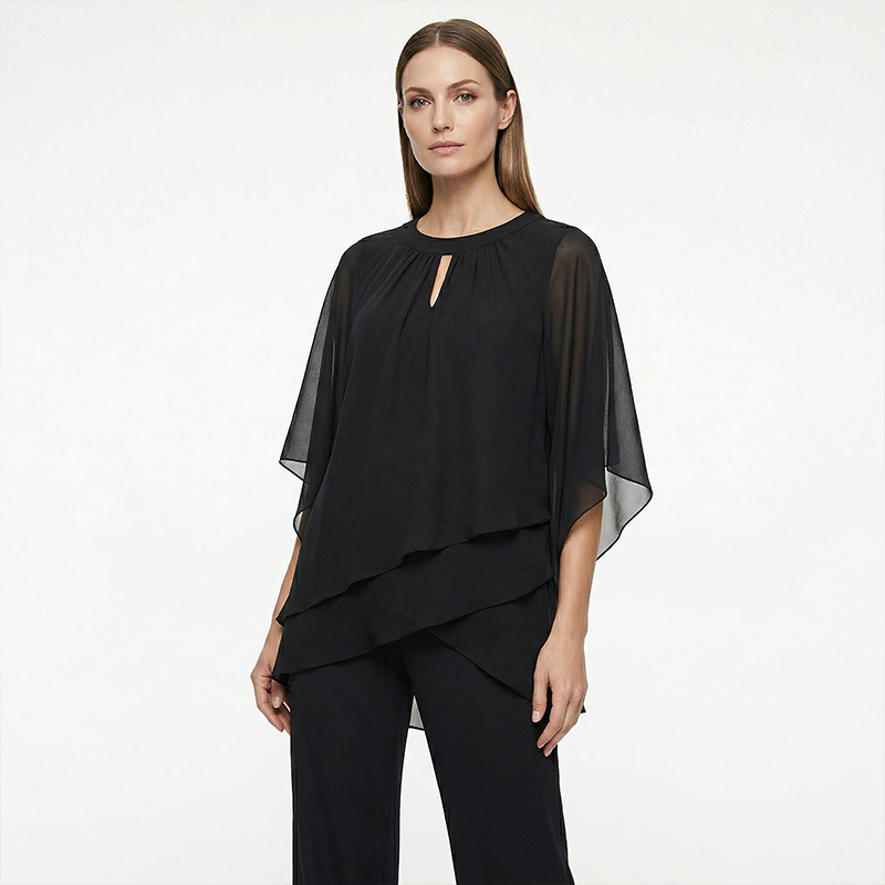 Jeaniny | Blusa asimétrica en capas y conjunto de pantalones de pierna ancha