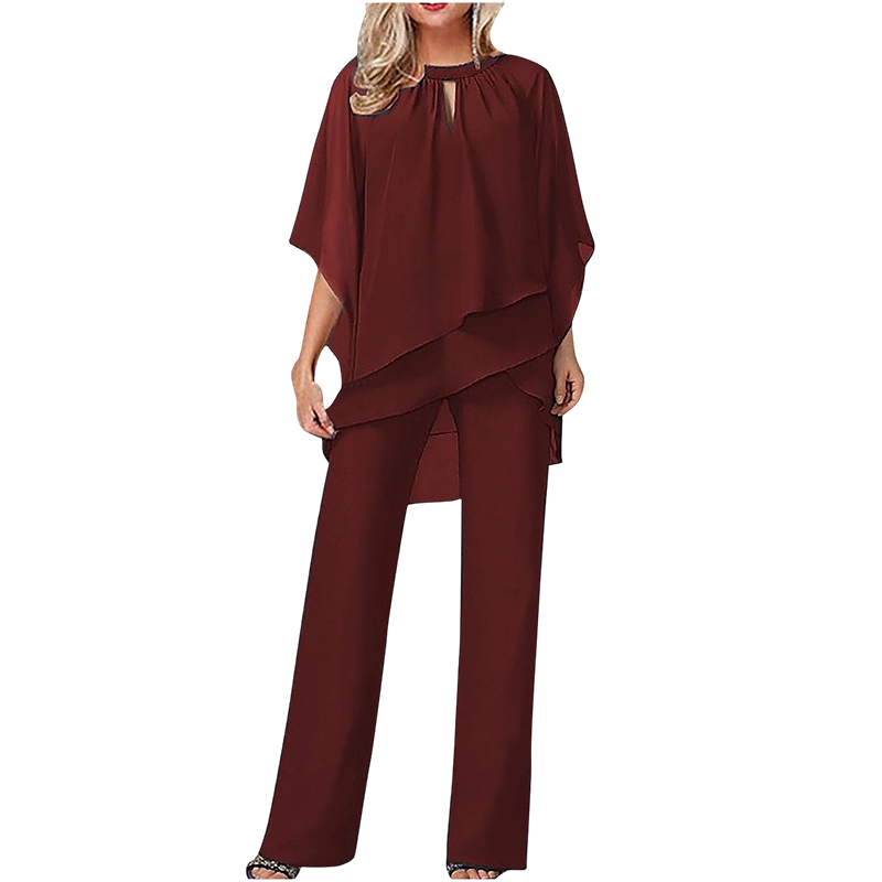 Jeaniny | Blusa asimétrica en capas y conjunto de pantalones de pierna ancha