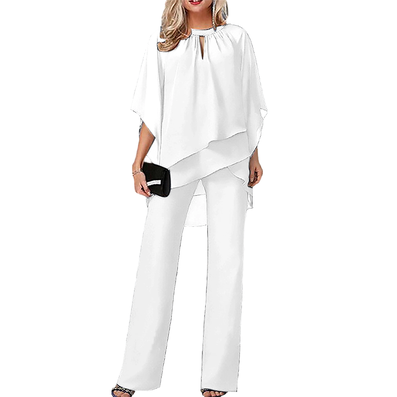 Jeaniny | Blusa asimétrica en capas y conjunto de pantalones de pierna ancha
