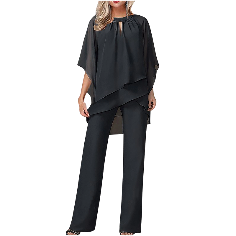 Jeaniny | Blusa asimétrica en capas y conjunto de pantalones de pierna ancha