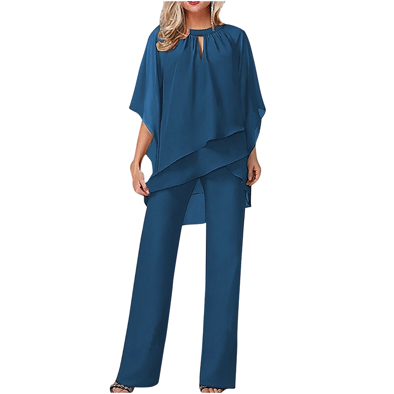 Jeaniny | Blusa asimétrica en capas y conjunto de pantalones de pierna ancha