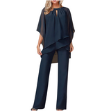 Jeannine | Conjunto de blusa asimétrica en capas y pantalones anchos