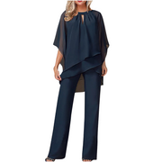 Jeannine | Conjunto de blusa asimétrica en capas y pantalones anchos