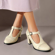 Hanne | Zapatos elegantes con tira en T y tacón de bloque