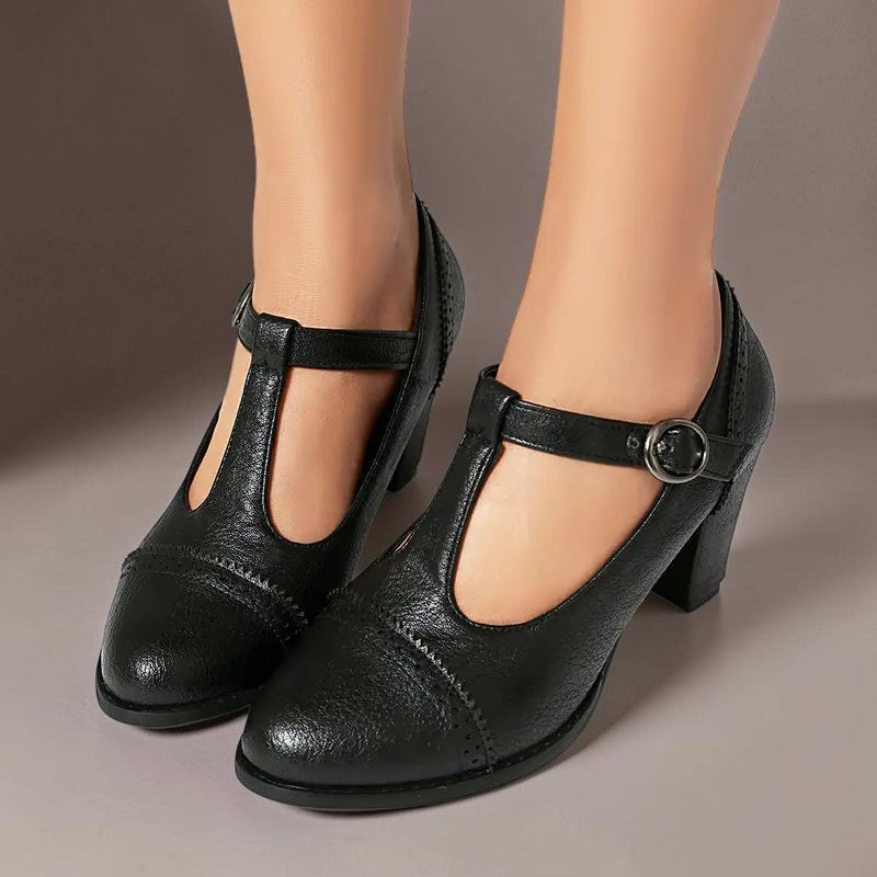 Hanne | Zapatos elegantes con tira en T y tacón de bloque
