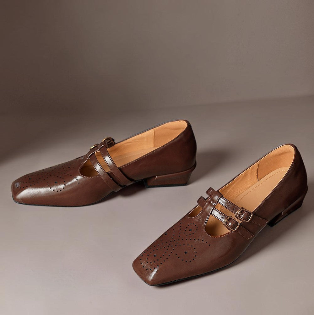 Rikke | Elegantes zapatos Mary Jane de piel con doble correa