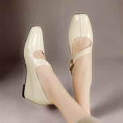 Lone | Zapatos Mary Jane de cuero auténtico con punta cuadrada