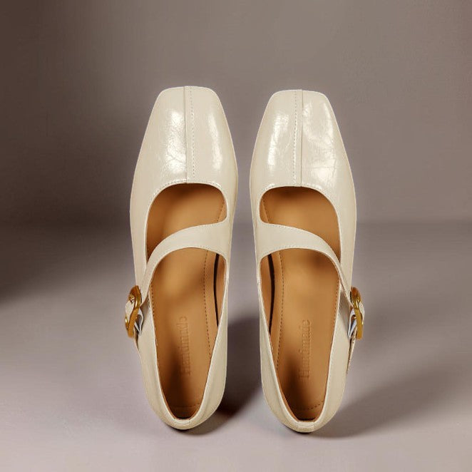 Lone | Zapatos Mary Jane de cuero auténtico con punta cuadrada