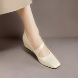 Lone | Zapatos Mary Jane de cuero auténtico con punta cuadrada