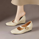 Lone | Zapatos Mary Jane de cuero auténtico con punta cuadrada