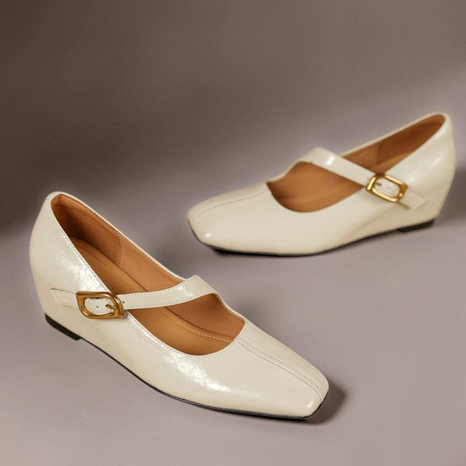 Lone | Zapatos Mary Jane de cuero auténtico con punta cuadrada
