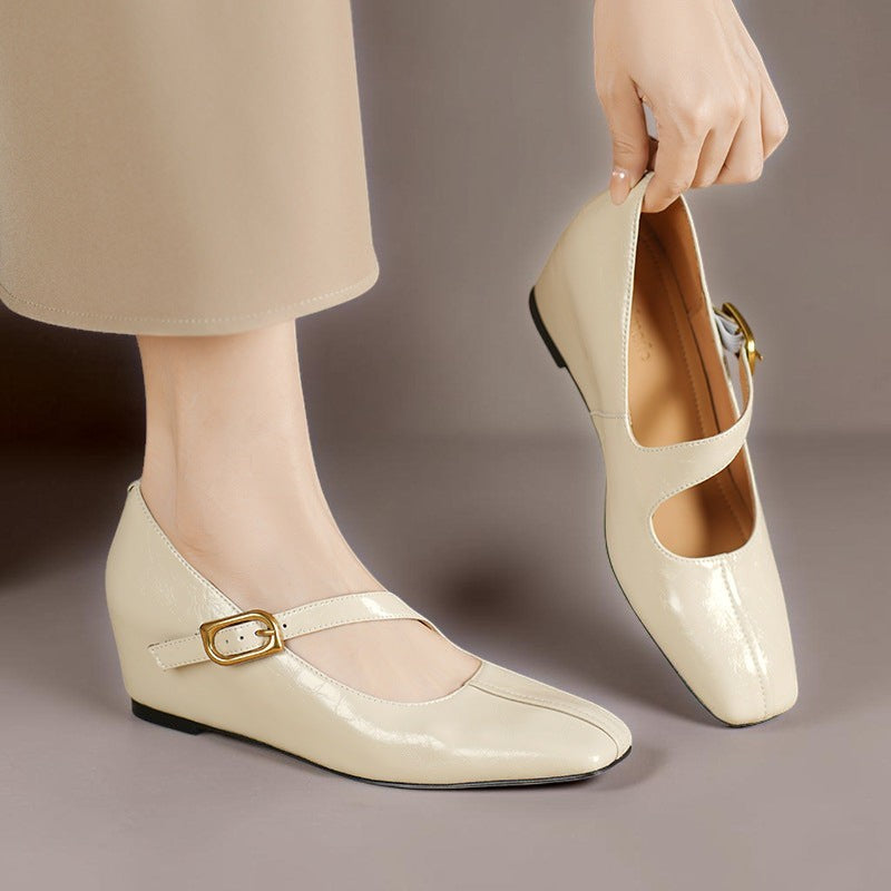Lone | Zapatos Mary Jane de cuero auténtico con punta cuadrada