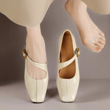 Lone | Zapatos Mary Jane de cuero auténtico con punta cuadrada
