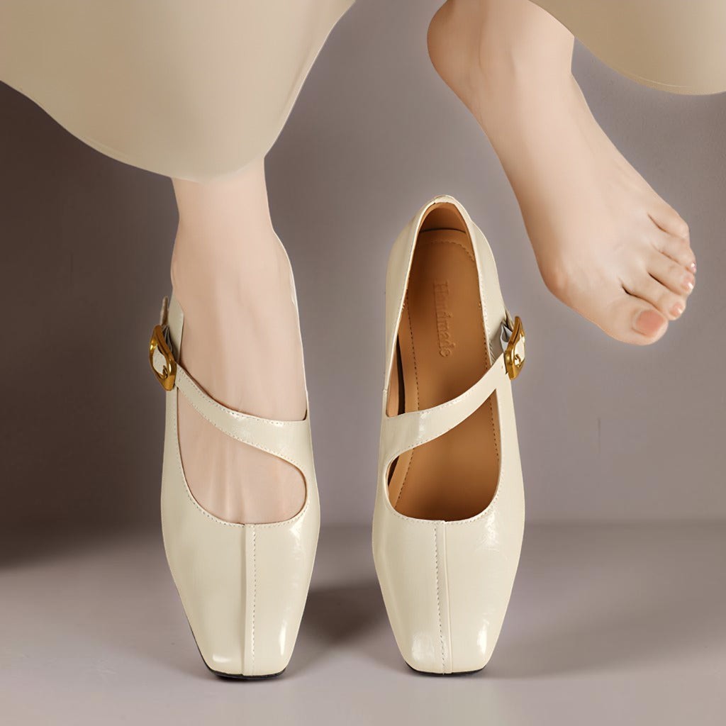 Lone | Zapatos Mary Jane de cuero auténtico con punta cuadrada