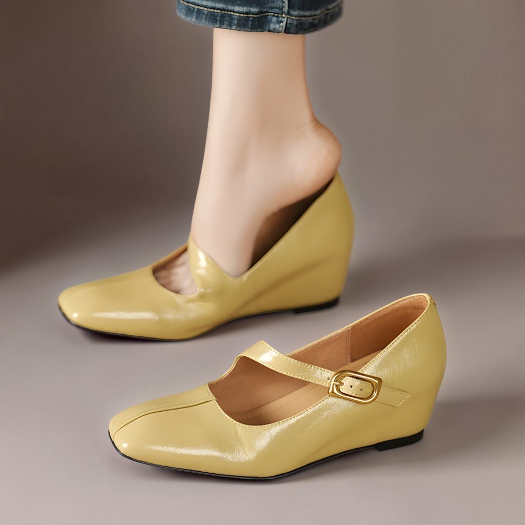 Lone | Zapatos Mary Jane de cuero auténtico con punta cuadrada