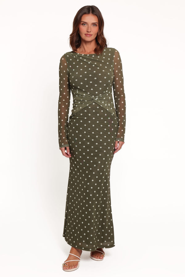 DRESSES Nash Long Sleeve Dress - Olive Green Polka Dot